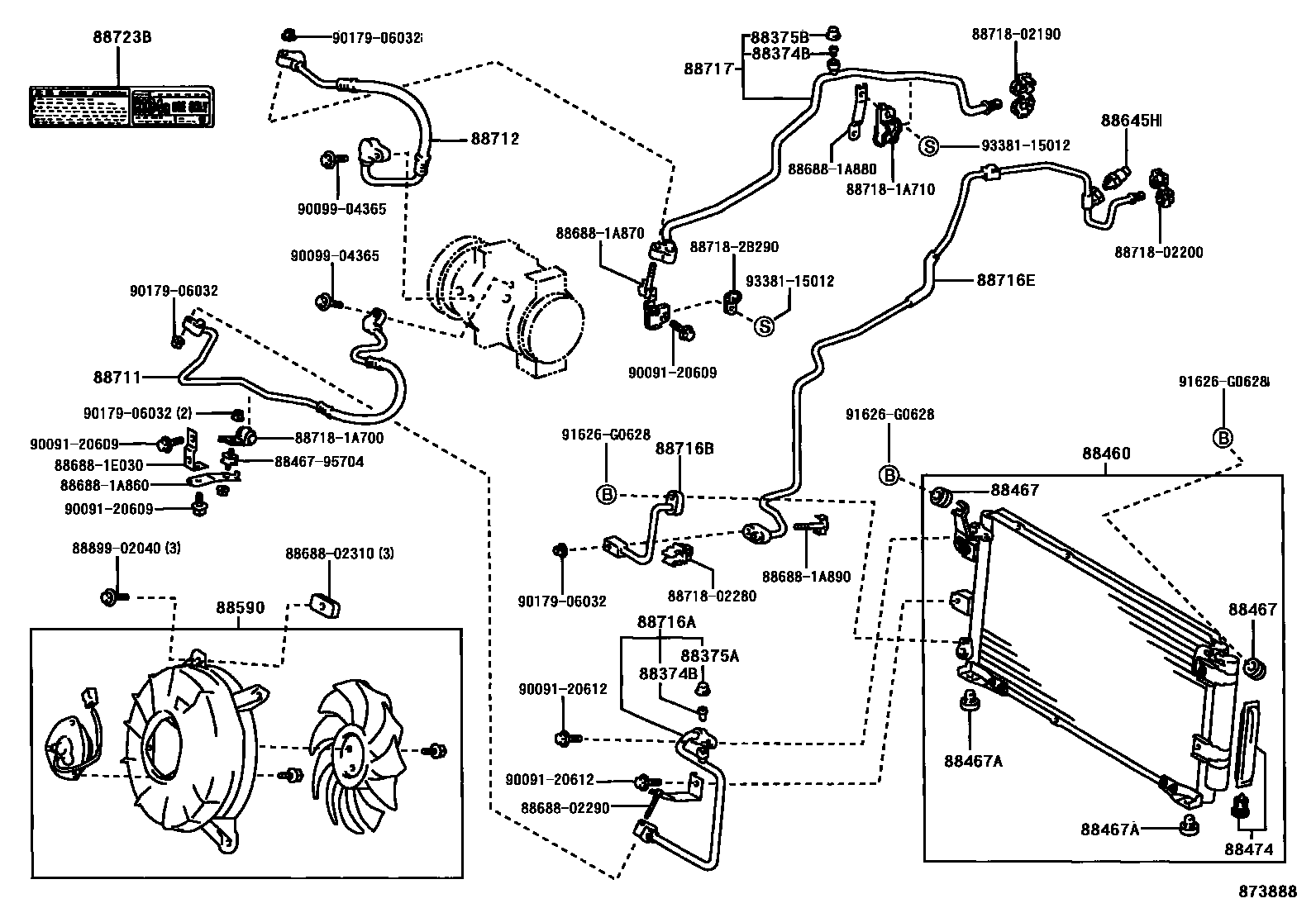 Toyota COROLLA Heating & Air Conditioning - Cooler Piping EPC diagram — 873888