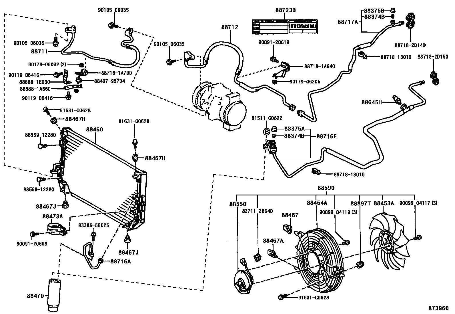 Toyota COROLLA Heating & Air Conditioning - Cooler Piping EPC diagram — 873960