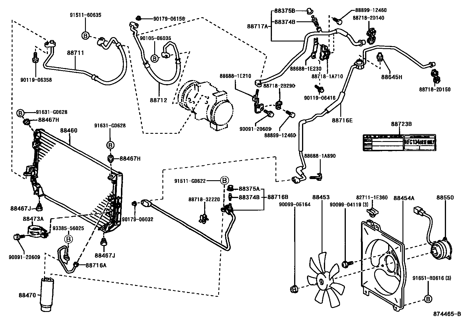 Toyota COROLLA Heating & Air Conditioning - Cooler Piping EPC diagram — 874465B