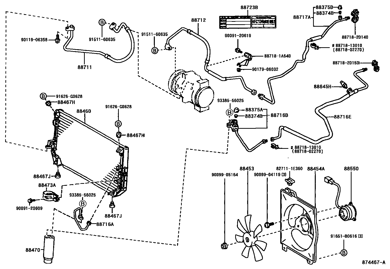 Toyota COROLLA Heating & Air Conditioning - Cooler Piping EPC diagram — 874467A