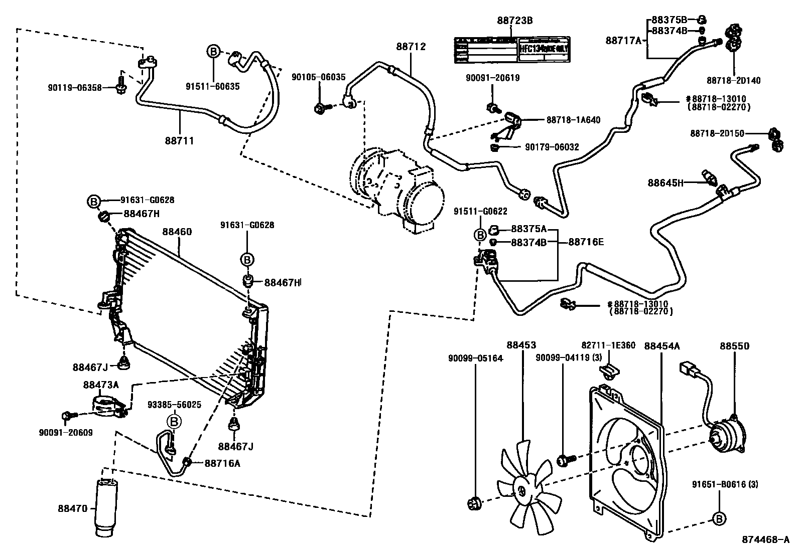 Toyota COROLLA Heating & Air Conditioning - Cooler Piping EPC diagram — 874468A