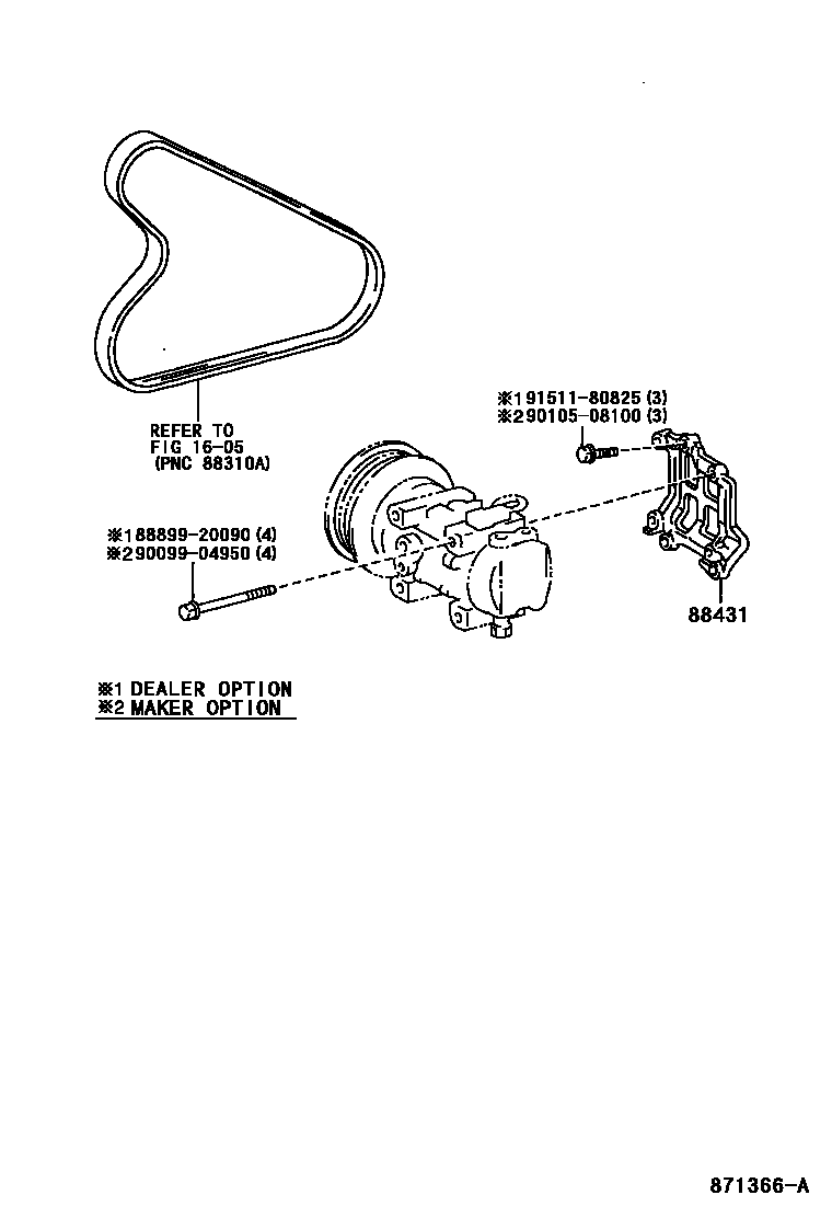 Toyota COROLLA Heating & Air Conditioning - Compressor EPC diagram — 871366A
