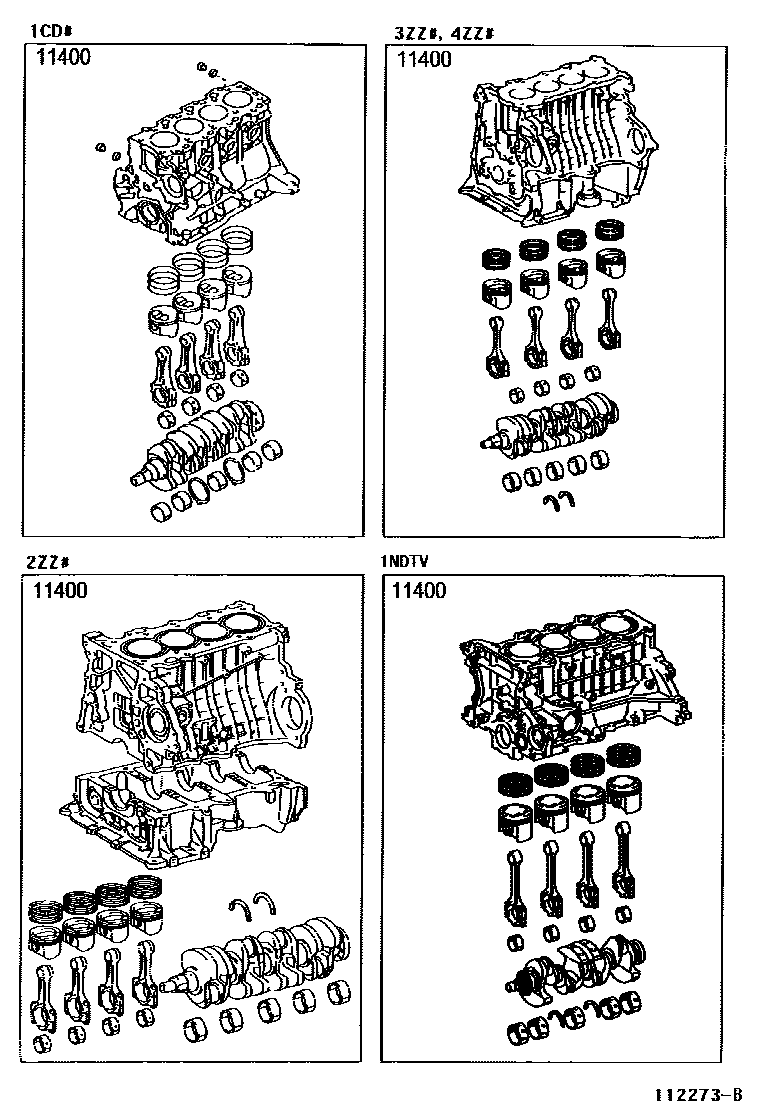 Toyota COROLLA Short Block Assembly EPC diagram — 112273B