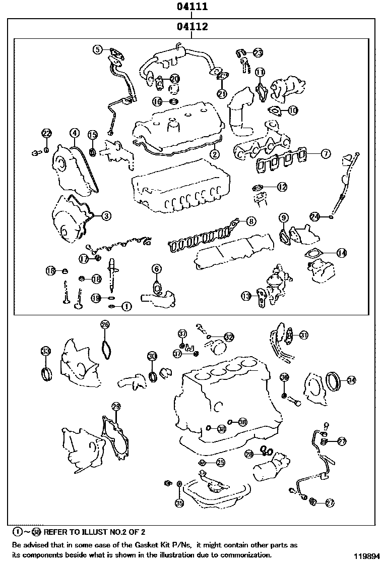 Toyota COROLLA Engine Overhaul Gasket Kit EPC diagram — 119894