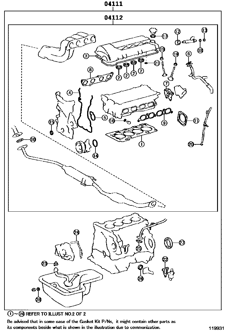 Toyota COROLLA Engine Overhaul Gasket Kit EPC diagram — 119931