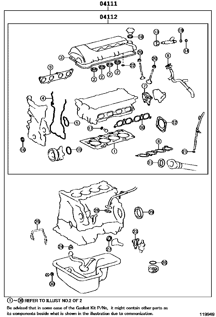Toyota COROLLA Engine Overhaul Gasket Kit EPC diagram — 119949