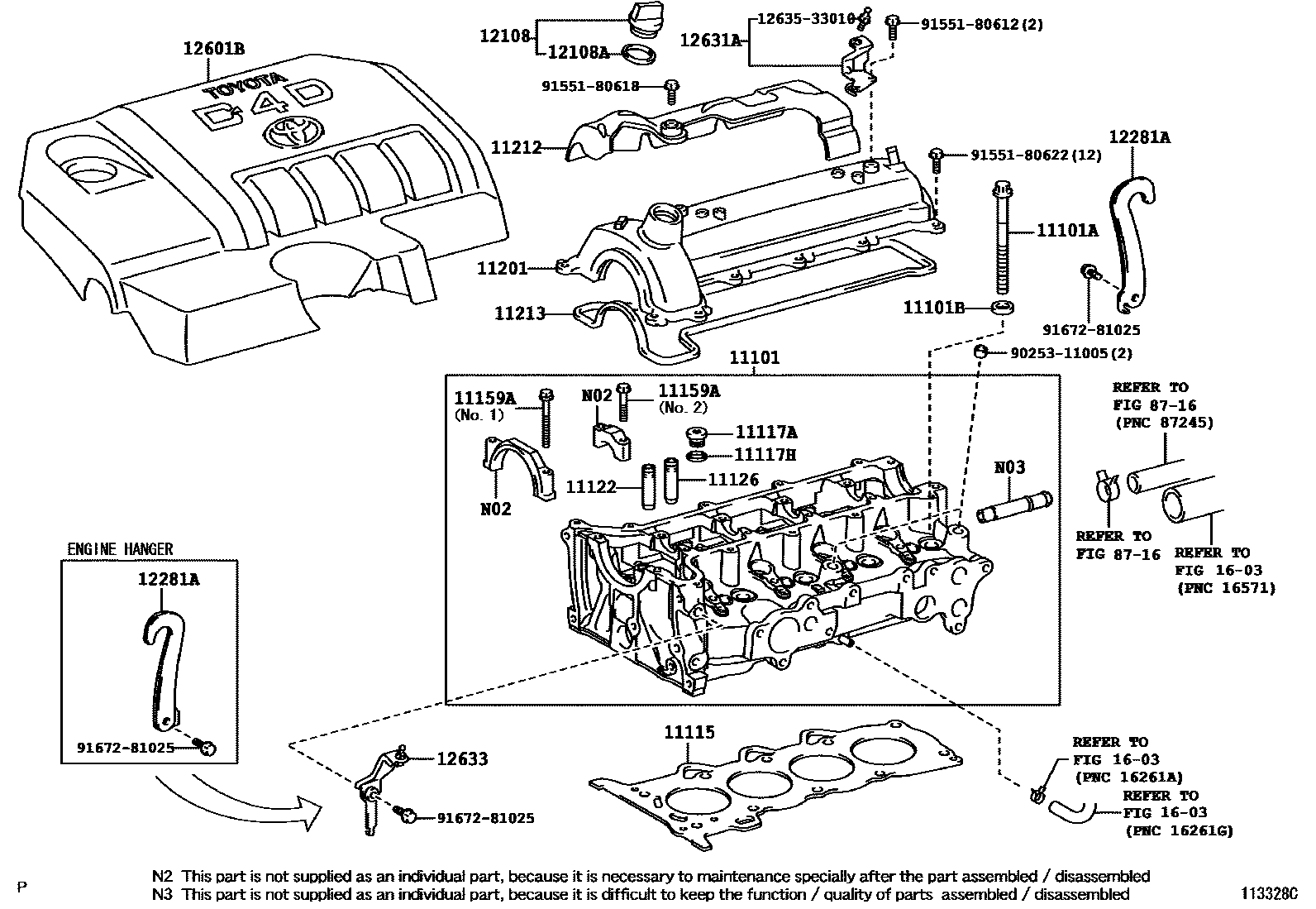 Toyota COROLLA Cylinder Head EPC diagram — 113328C