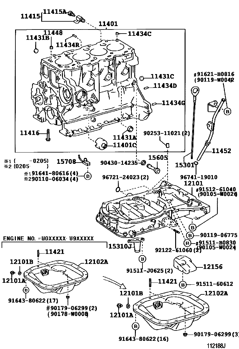 Toyota COROLLA Cylinder Block EPC diagram — 112188K