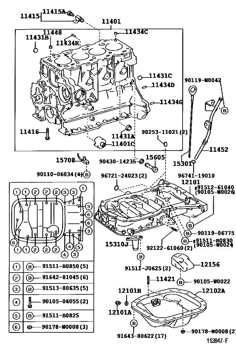Toyota COROLLA Cylinder Block EPC diagram — 112847F