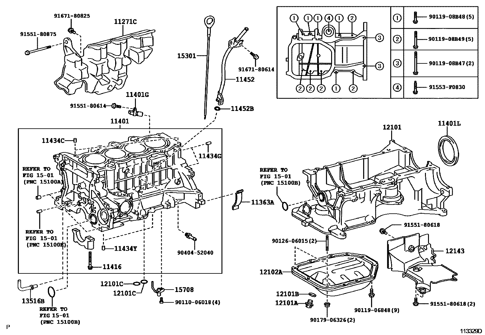 Toyota COROLLA Cylinder Block EPC diagram — 113329D