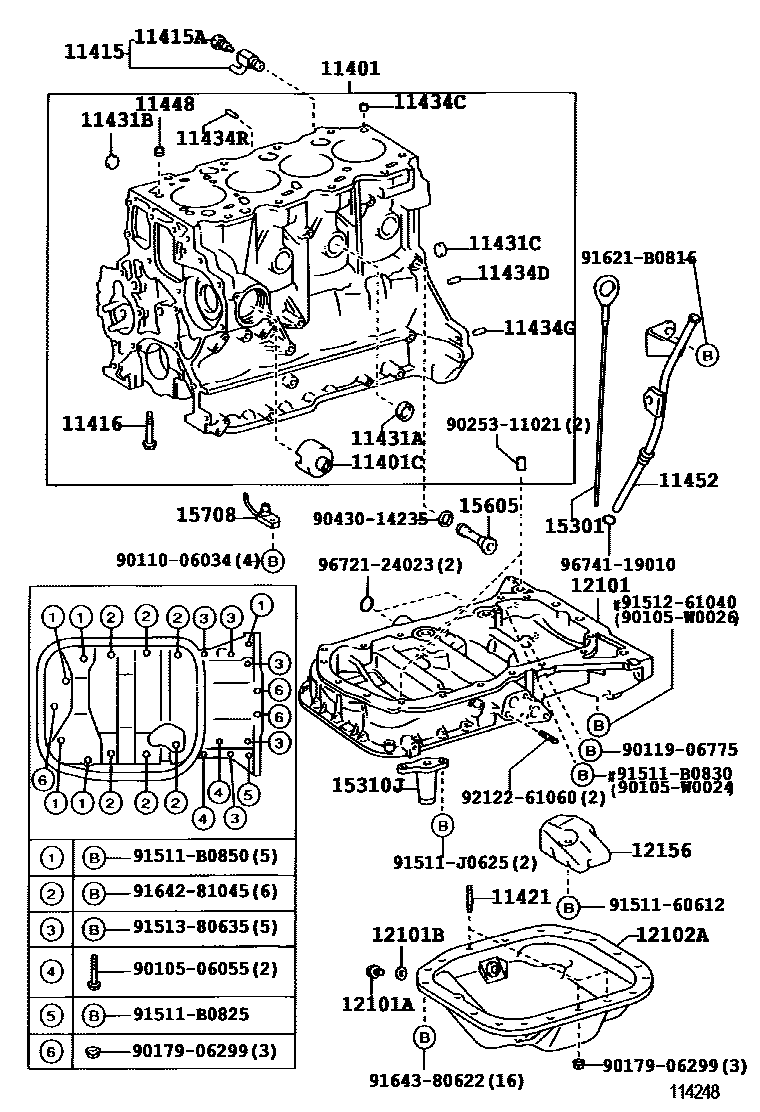 Toyota COROLLA Cylinder Block EPC diagram — 114248