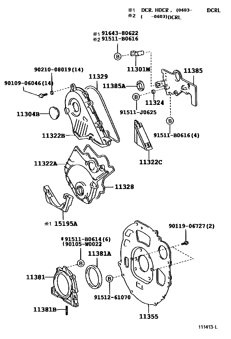 Toyota COROLLA Timing Gear Cover & Rear End Plate EPC diagram — 111413L