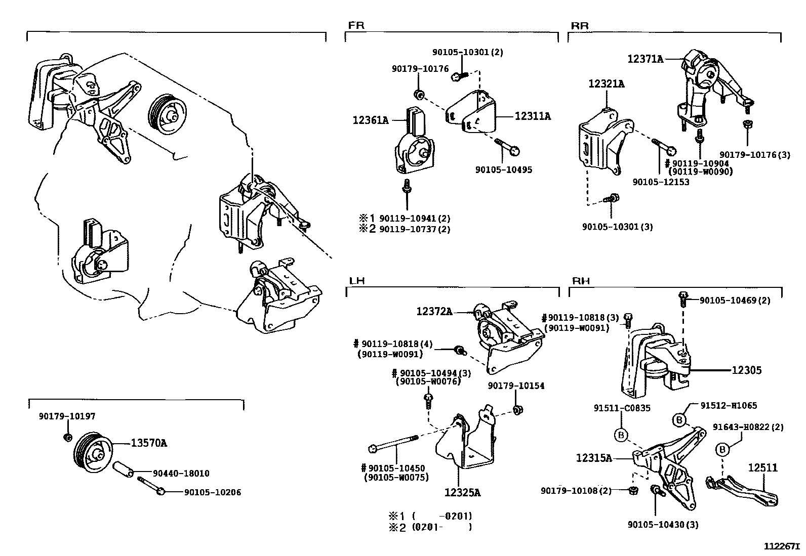 Toyota COROLLA Engine Mounting EPC diagram — 112267I