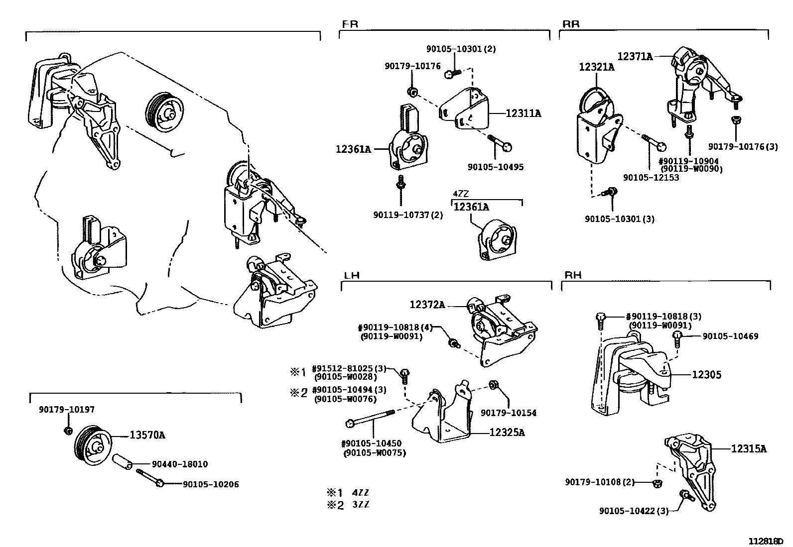 Toyota COROLLA Engine Mounting EPC diagram — 112818D