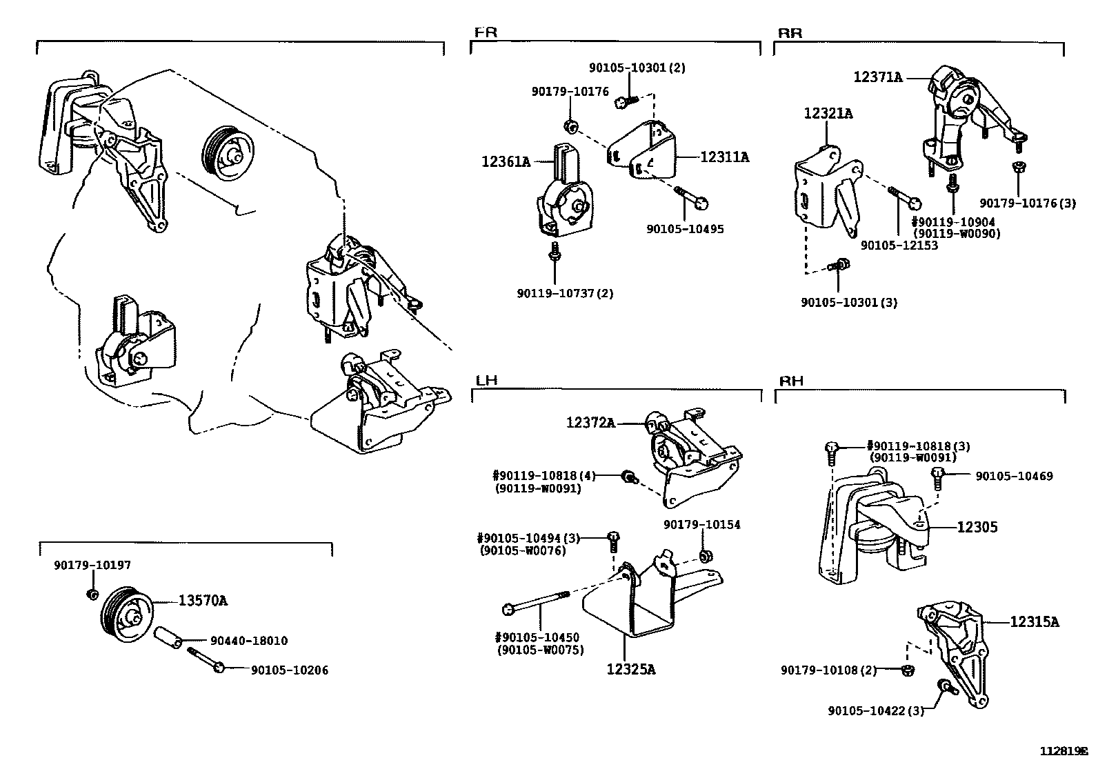 Toyota COROLLA Engine Mounting EPC diagram — 112819E