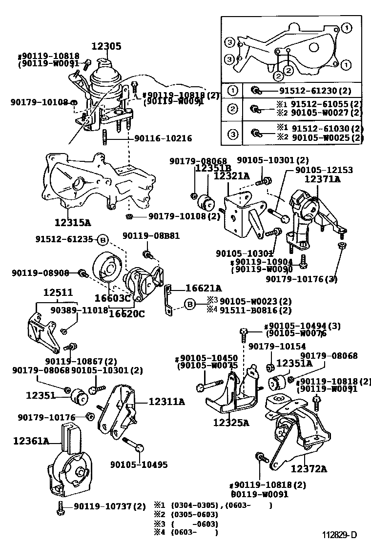 Toyota COROLLA Engine Mounting EPC diagram — 112829D
