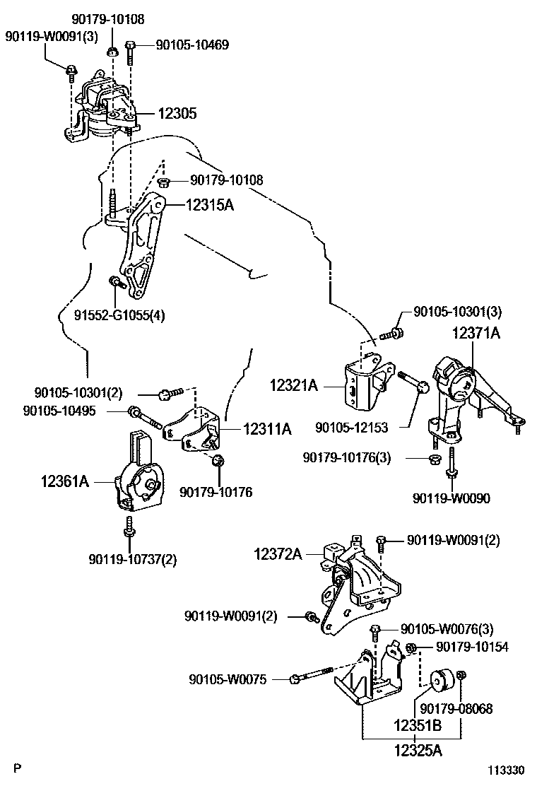 Toyota COROLLA Engine Mounting EPC diagram — 113330