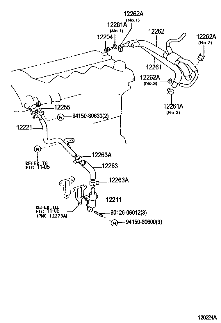Toyota COROLLA Ventilation Hose EPC diagram — 120224A