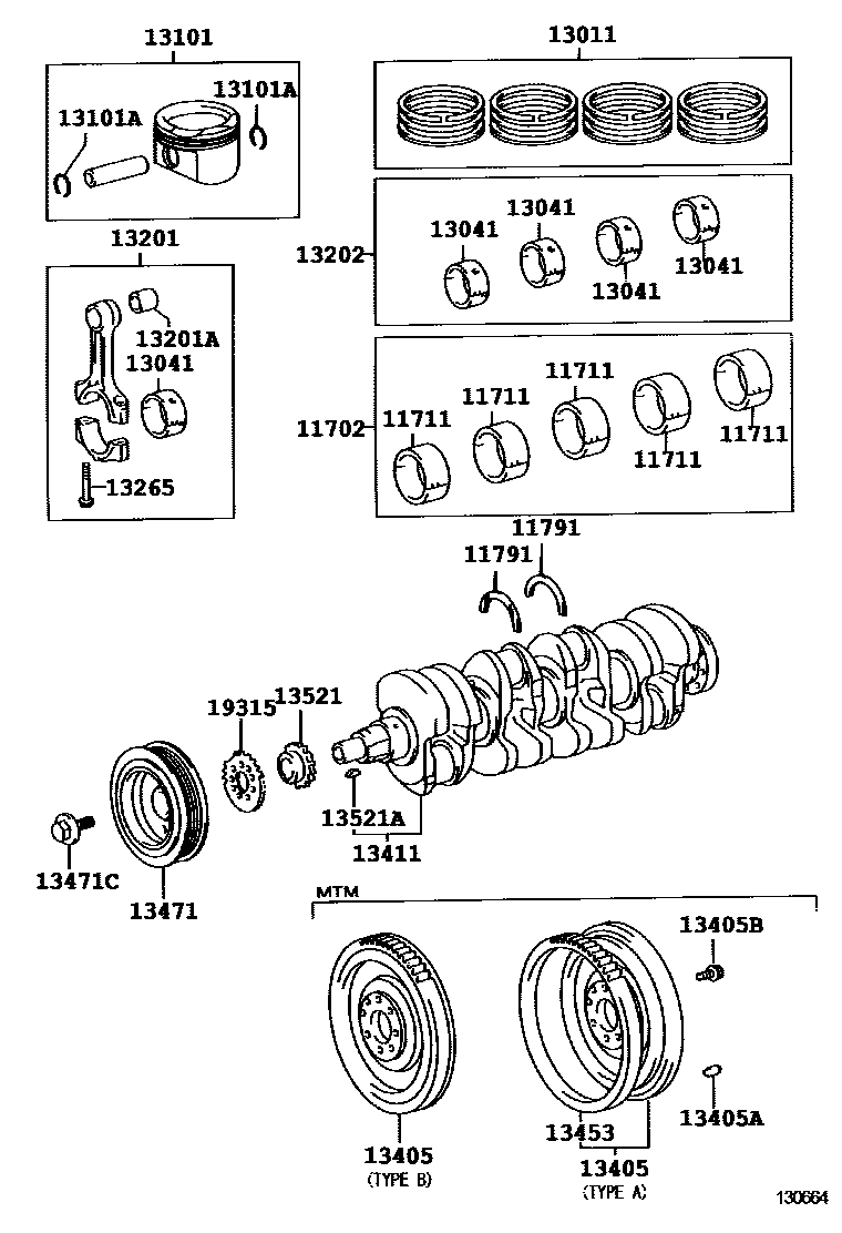 Toyota COROLLA Crankshaft & Piston EPC diagram — 130664B