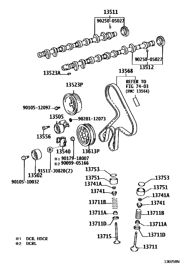 Toyota COROLLA Camshaft & Valve EPC diagram — 130258N
