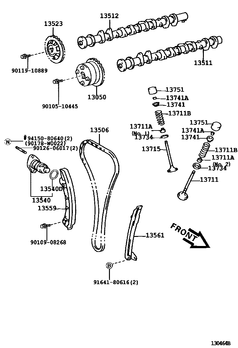 Toyota COROLLA Camshaft & Valve EPC diagram — 130464B