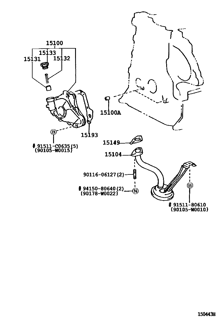 Toyota COROLLA Engine Oil Pump EPC diagram — 150443H
