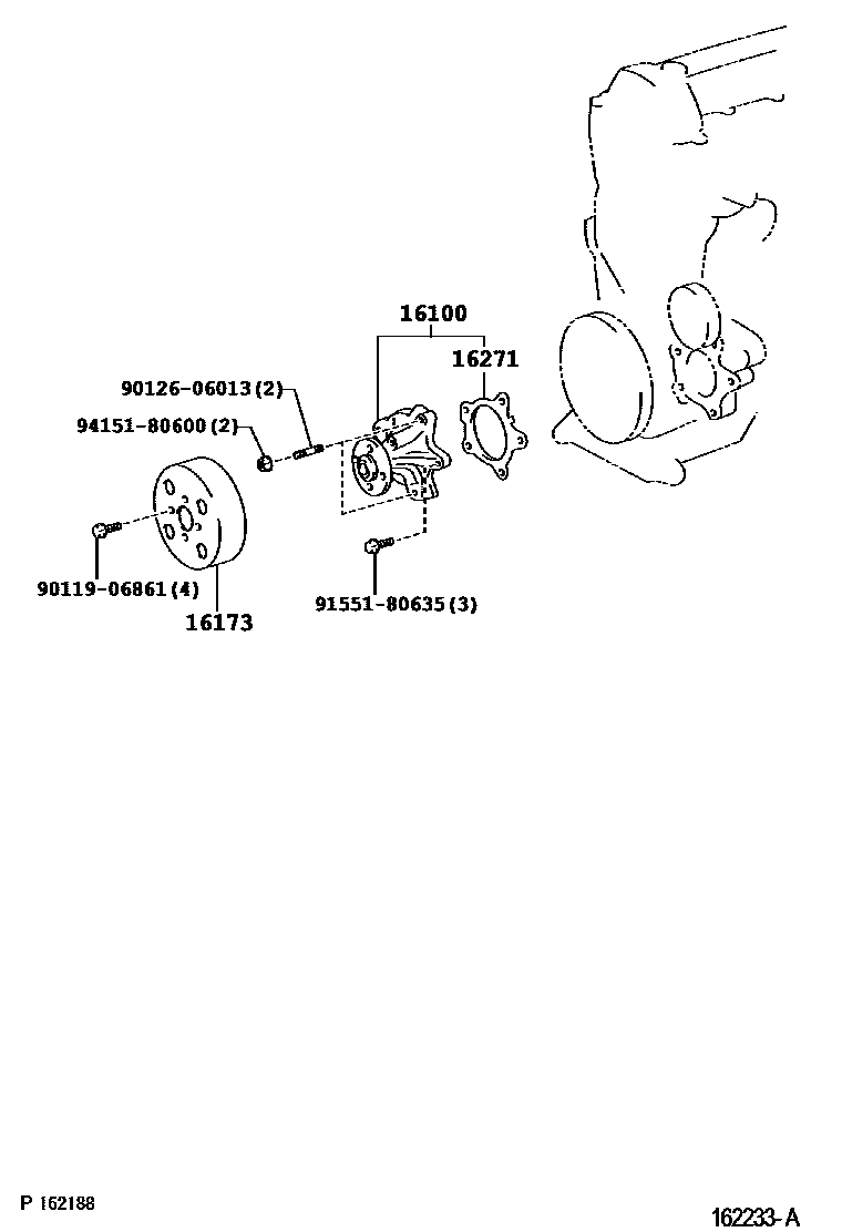 Toyota COROLLA Water Pump EPC diagram — 162233A