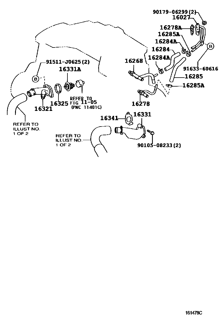 Toyota COROLLA RADIATOR & WATER OUTLET EPC diagram — 161478C