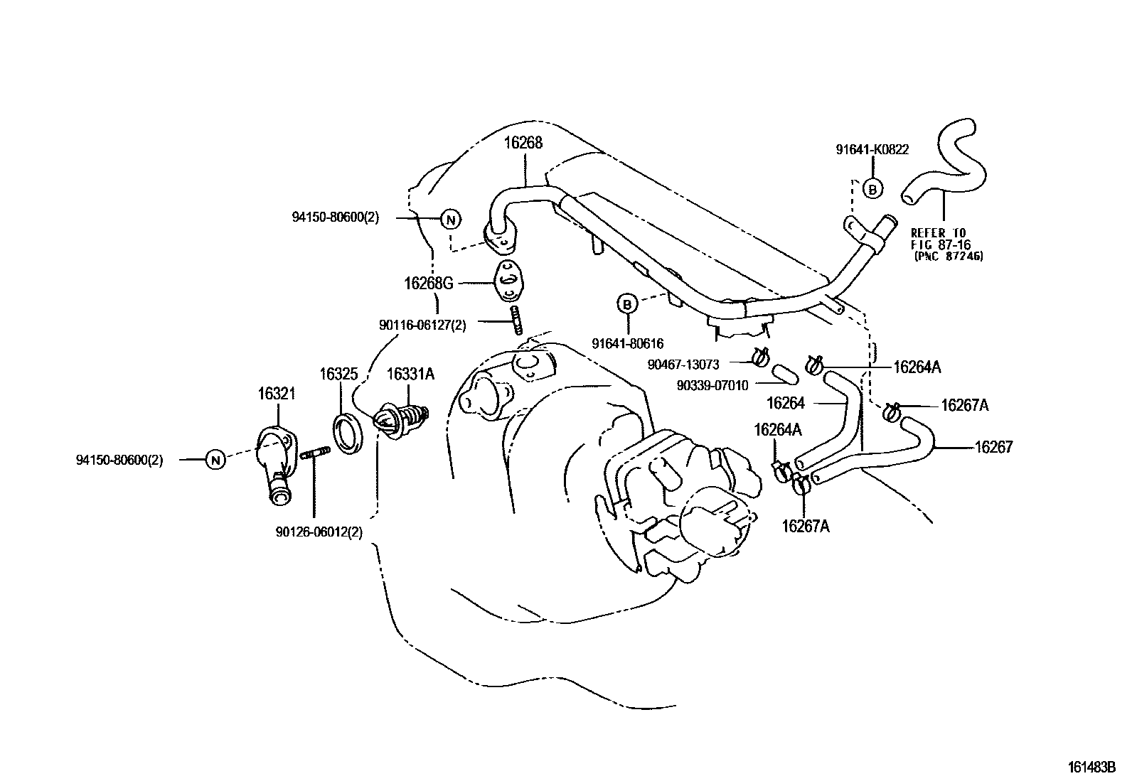 Toyota COROLLA RADIATOR & WATER OUTLET EPC diagram — 161483B