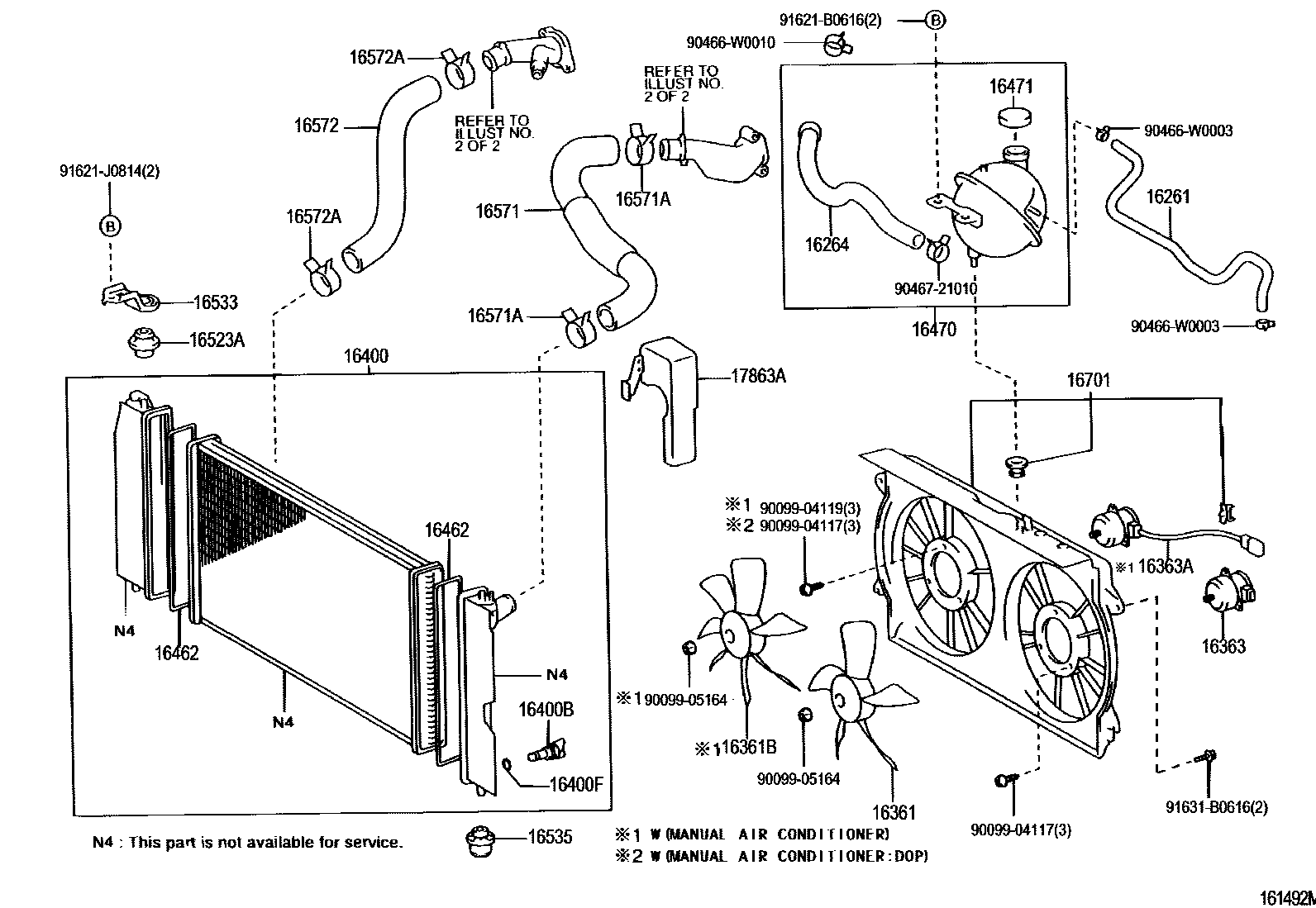 Toyota COROLLA RADIATOR & WATER OUTLET EPC diagram — 161492M