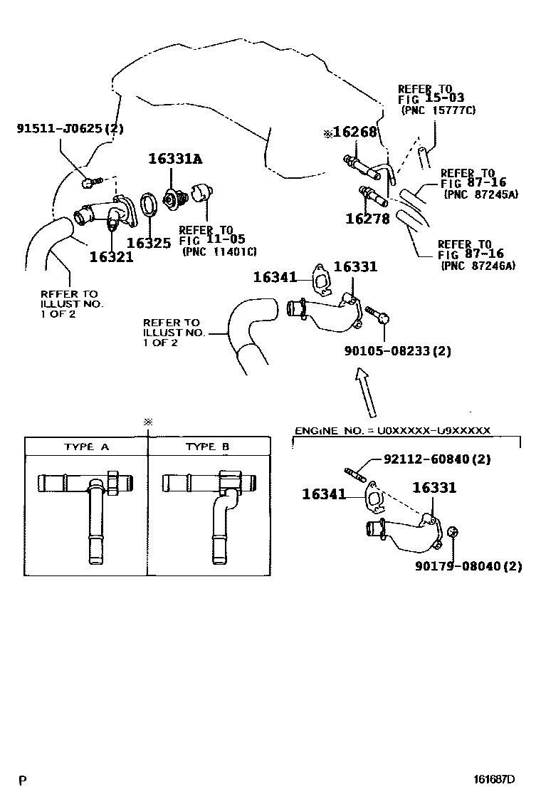 Toyota COROLLA RADIATOR & WATER OUTLET EPC diagram — 161687D