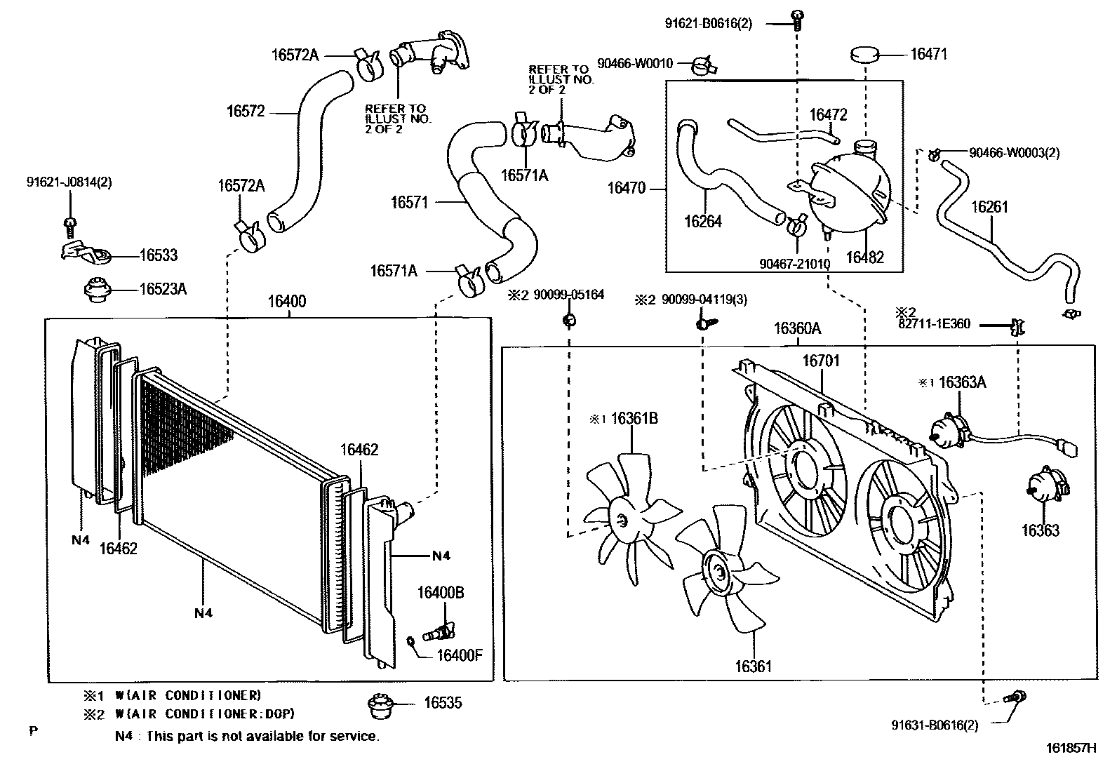 Toyota COROLLA RADIATOR & WATER OUTLET EPC diagram — 161857H