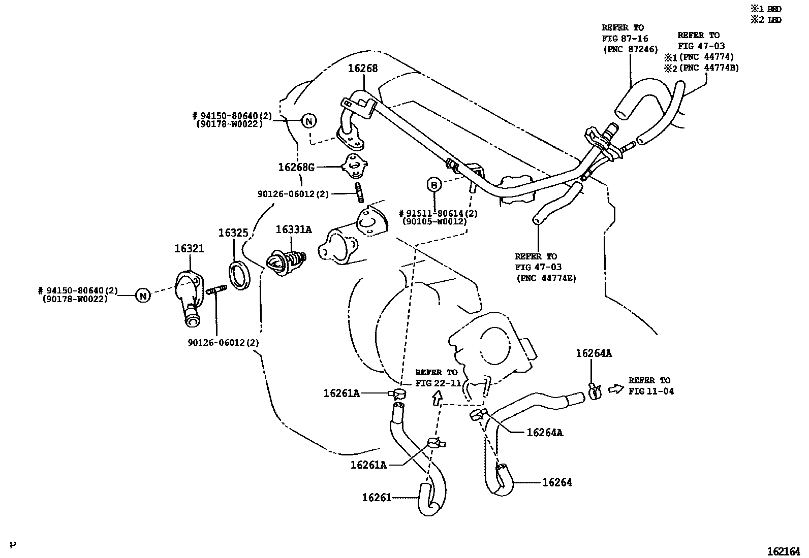 Toyota COROLLA RADIATOR & WATER OUTLET EPC diagram — 162164