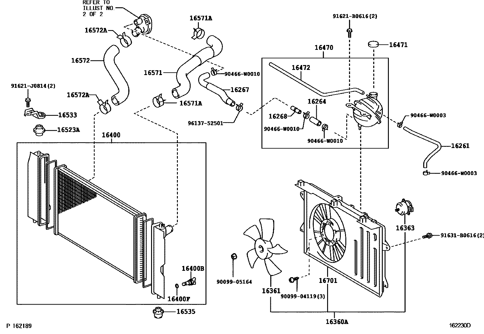 Toyota COROLLA RADIATOR & WATER OUTLET EPC diagram — 162230D