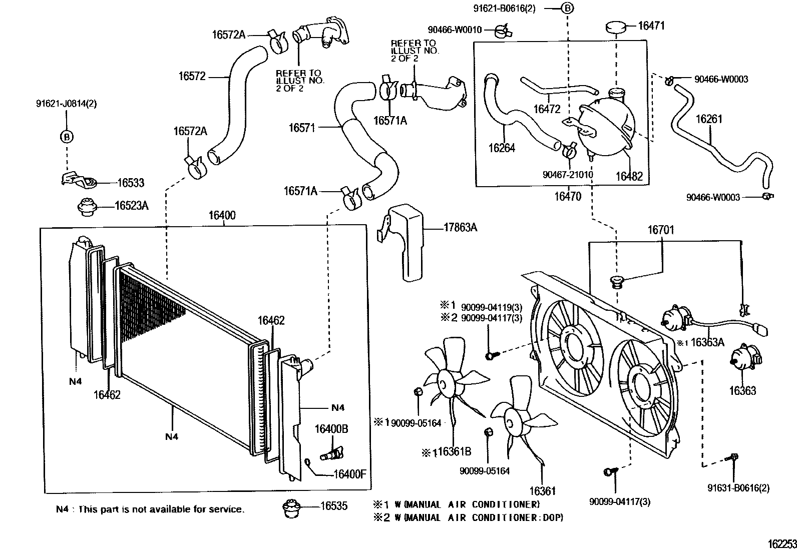 Toyota COROLLA RADIATOR & WATER OUTLET EPC diagram — 162253