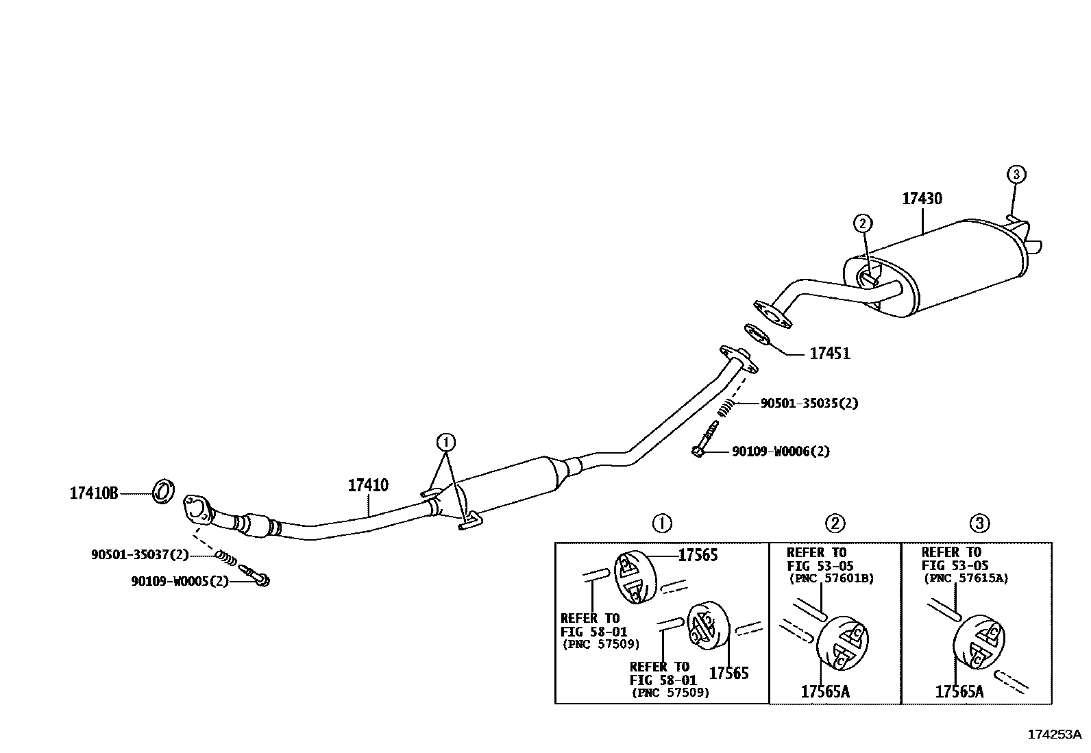 Toyota COROLLA Exhaust Pipe EPC diagram — 174253A