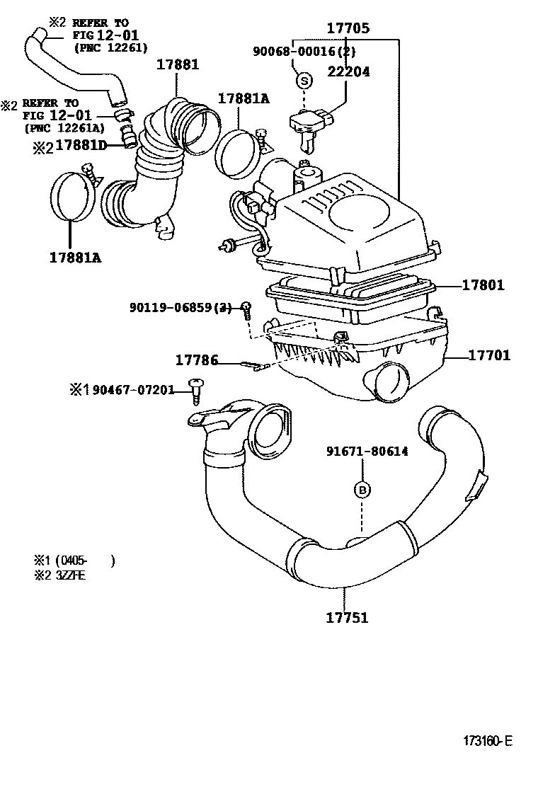 Toyota COROLLA Air Cleaner EPC diagram — 173160E