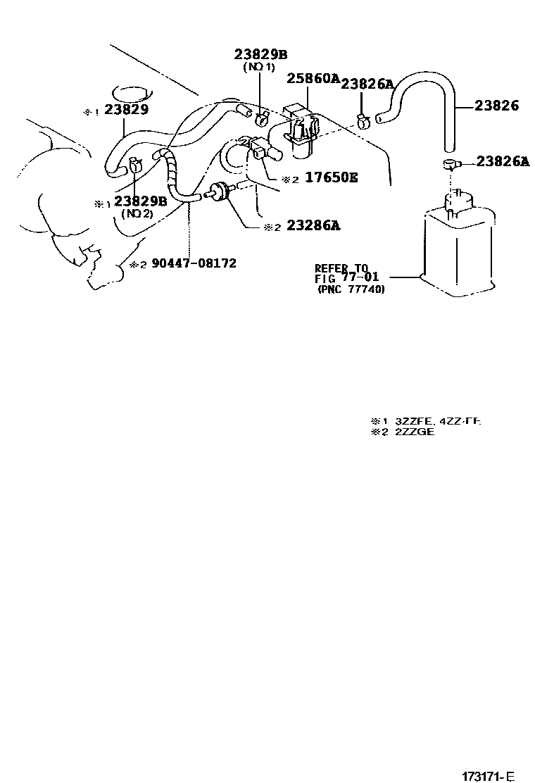 Toyota COROLLA vacuum tube EPC diagram — 173171E