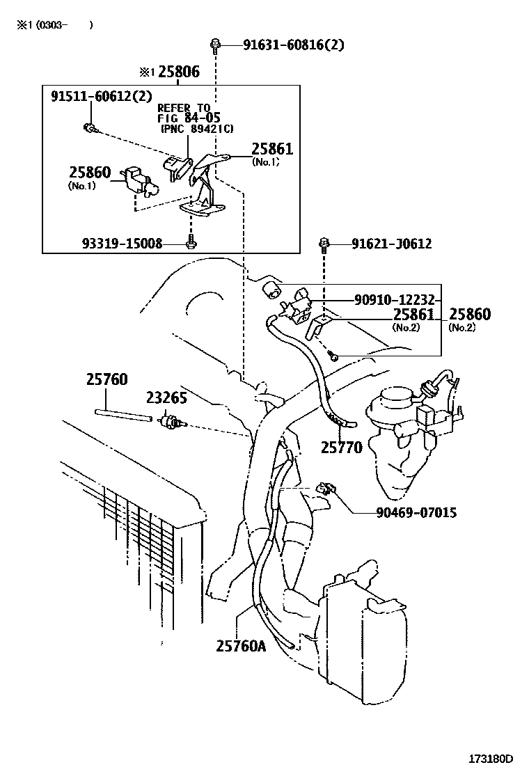 Toyota COROLLA vacuum tube EPC diagram — 173180D