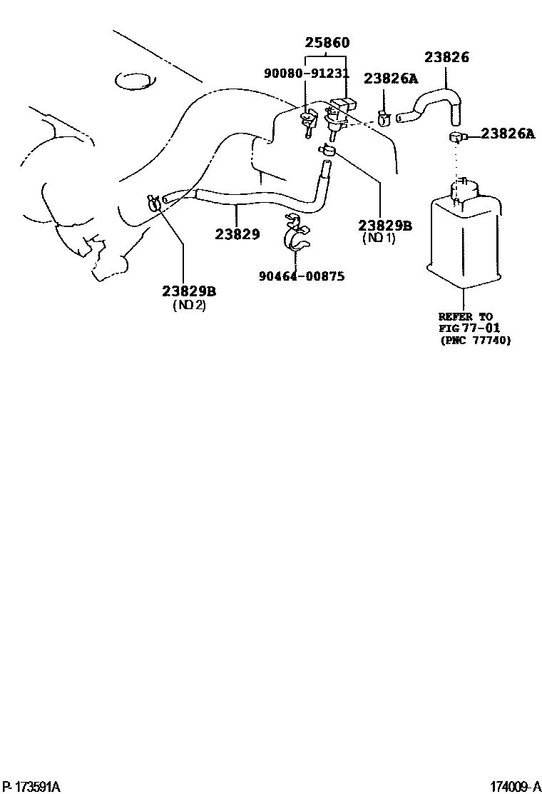 Toyota COROLLA vacuum tube EPC diagram — 174009A
