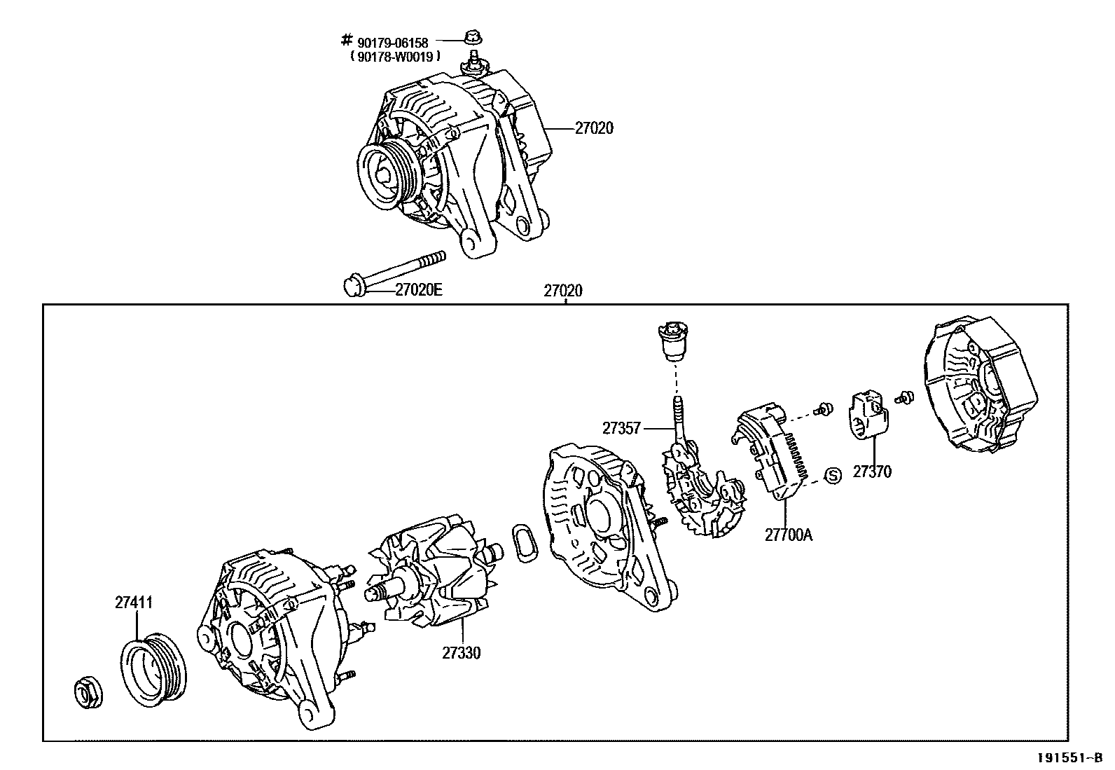 Toyota COROLLA Alternator EPC diagram — 191551B