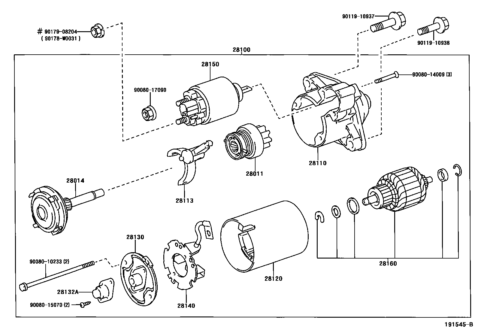 Toyota COROLLA 起动机 EPC diagram — 191545B