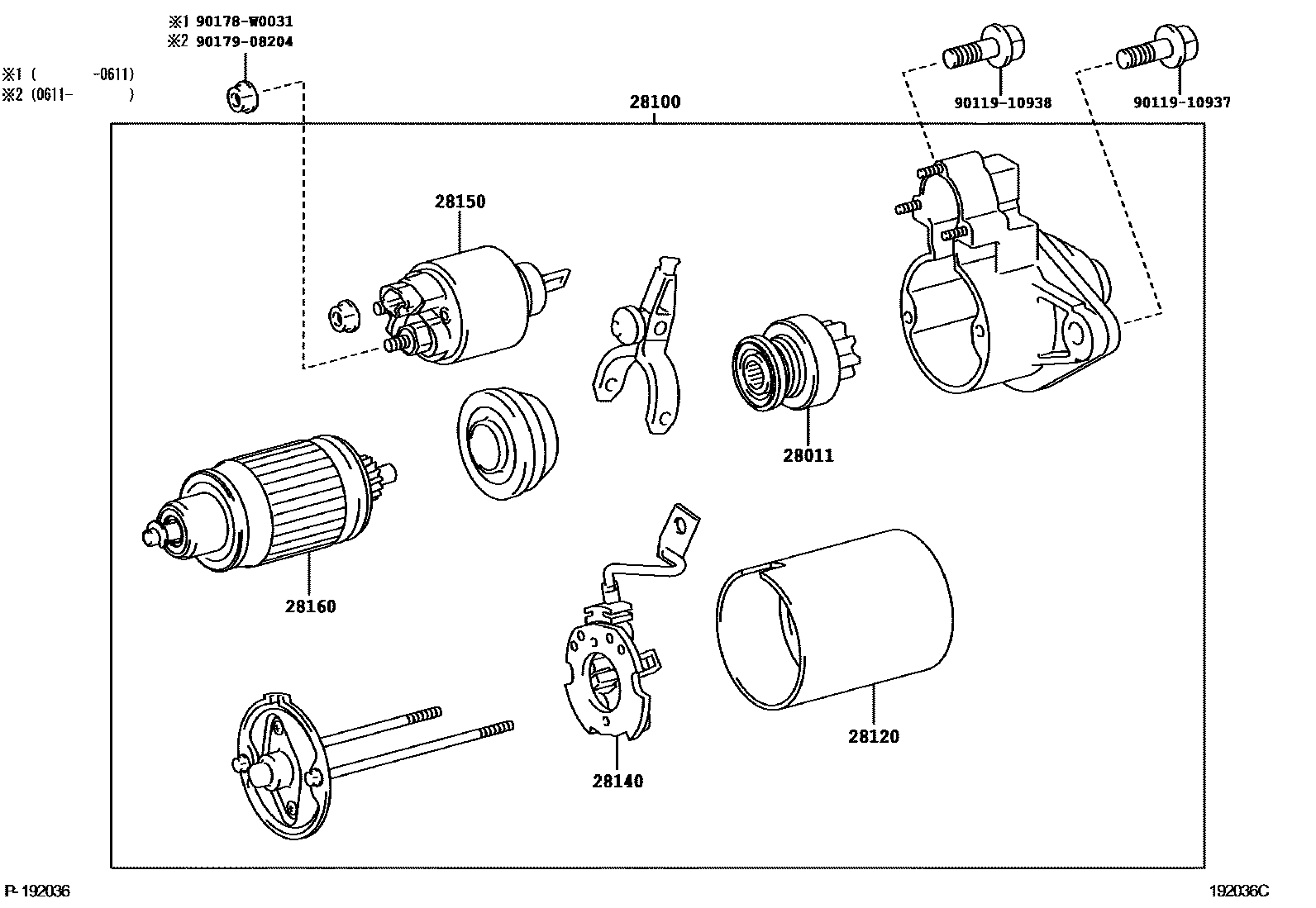 Toyota COROLLA 起动机 EPC diagram — 192036C