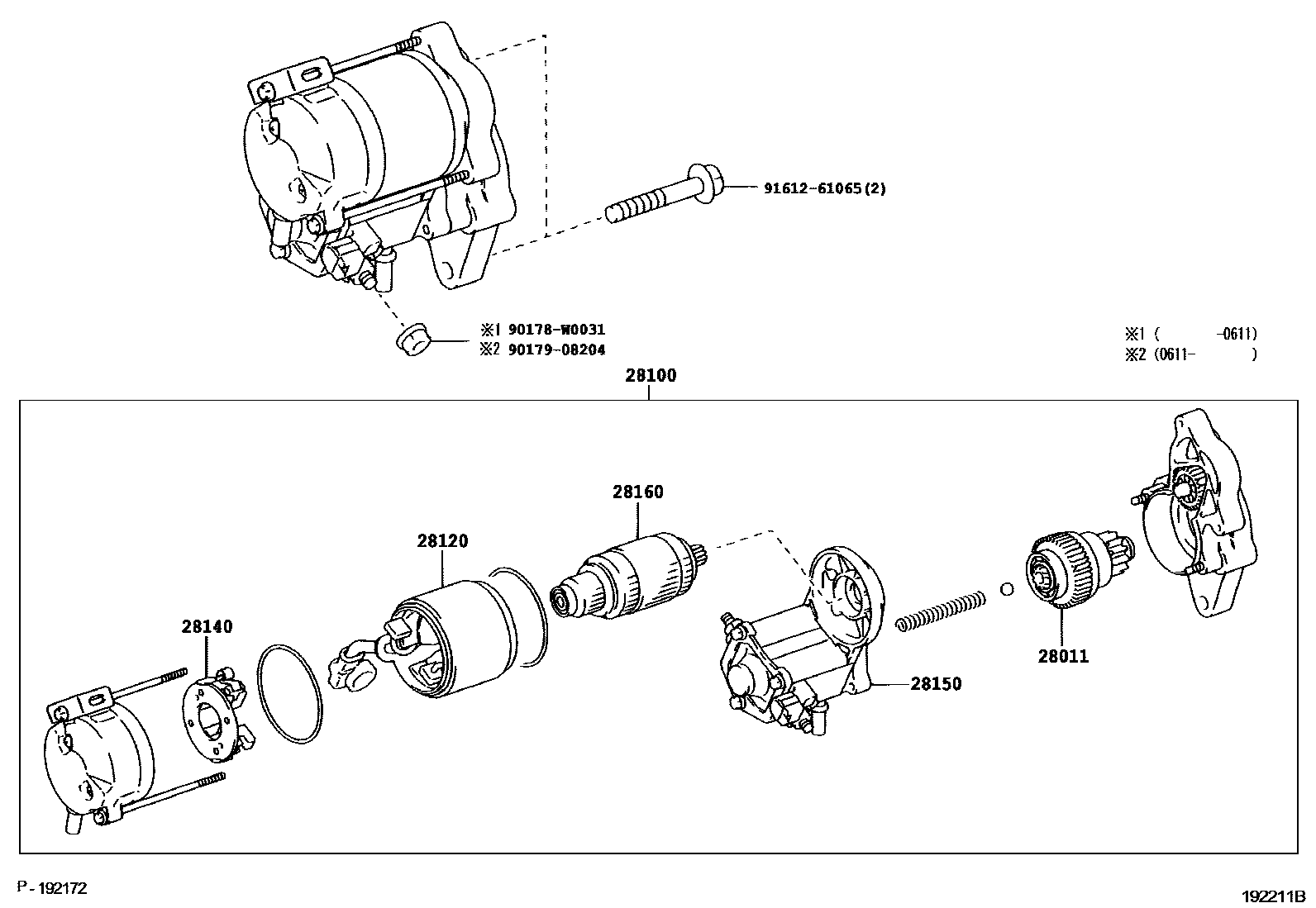 Toyota COROLLA 起动机 EPC diagram — 192211B