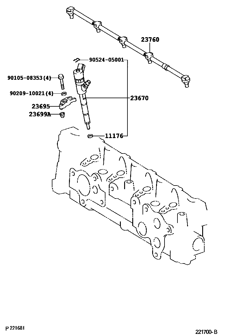 Toyota COROLLA 喷油嘴 EPC diagram — 221700B