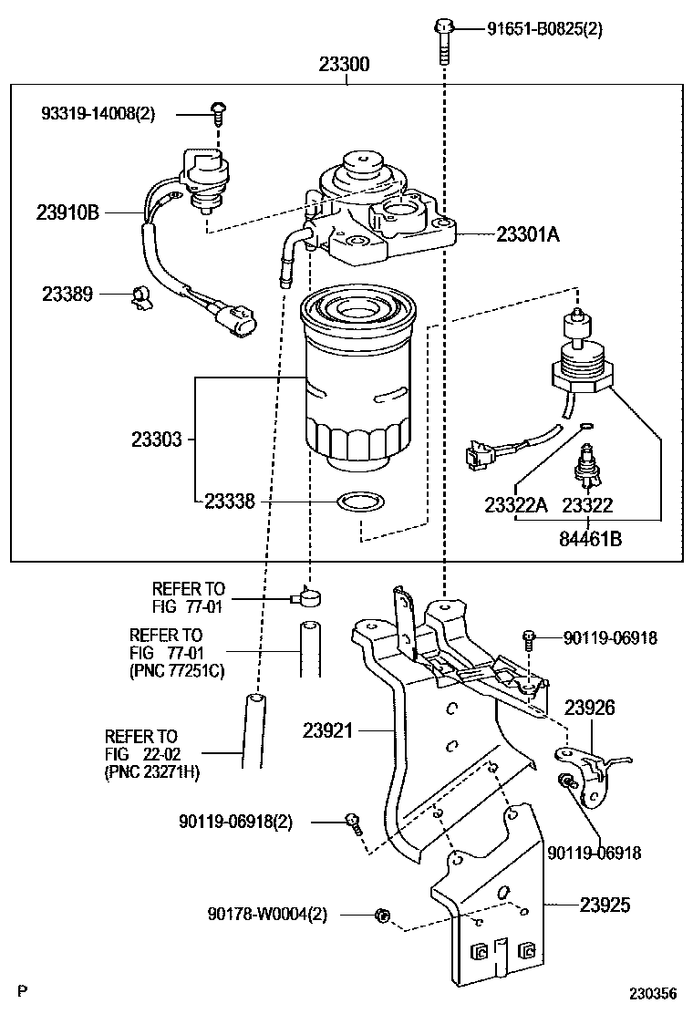 Toyota COROLLA fuel filter EPC diagram — 230356