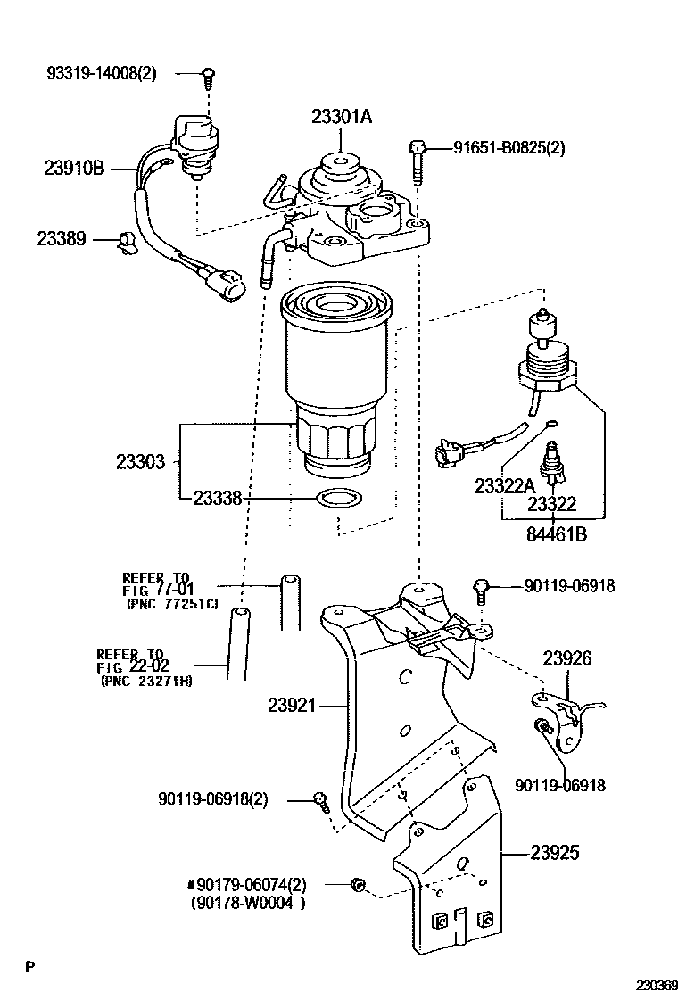 Toyota COROLLA fuel filter EPC diagram — 230369