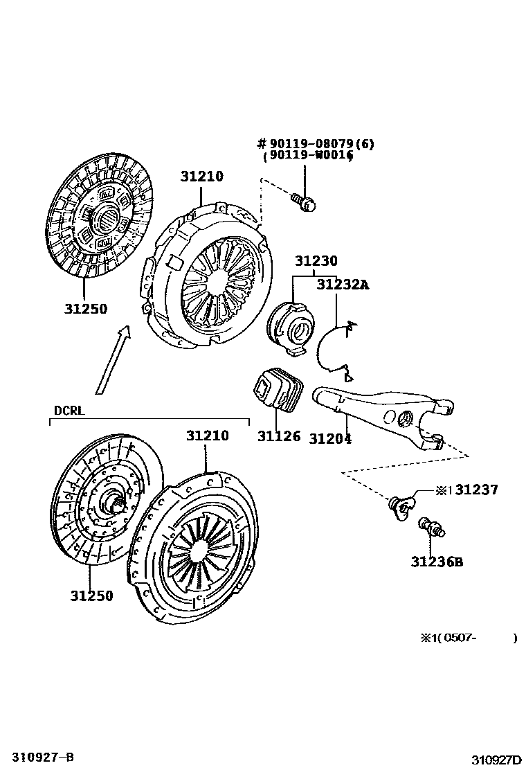 Toyota COROLLA 离合器和分离叉 EPC diagram — 310927D