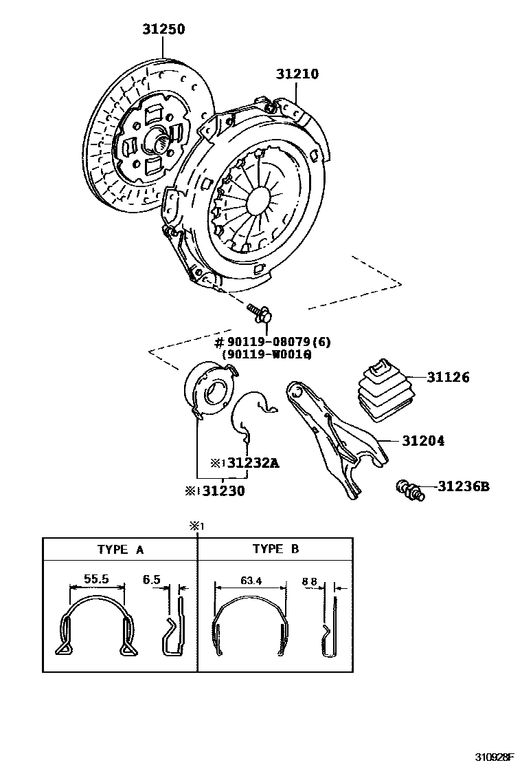 Toyota COROLLA 离合器和分离叉 EPC diagram — 310928F