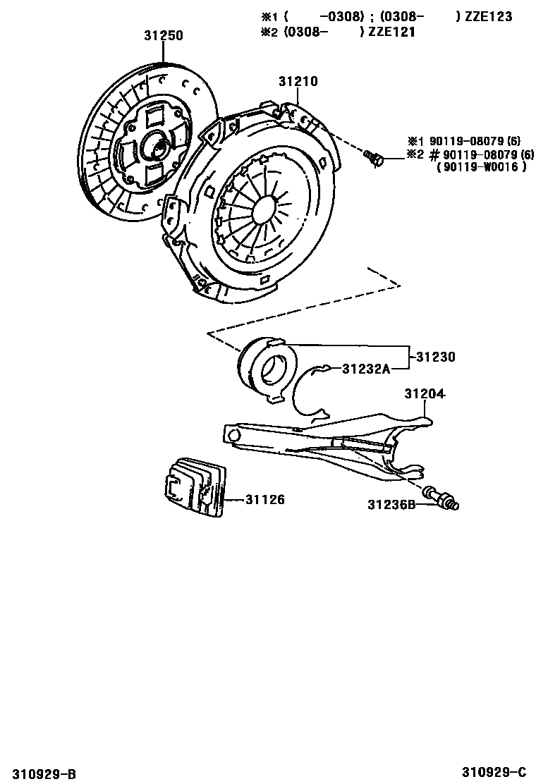 Toyota COROLLA 离合器和分离叉 EPC diagram — 310929C